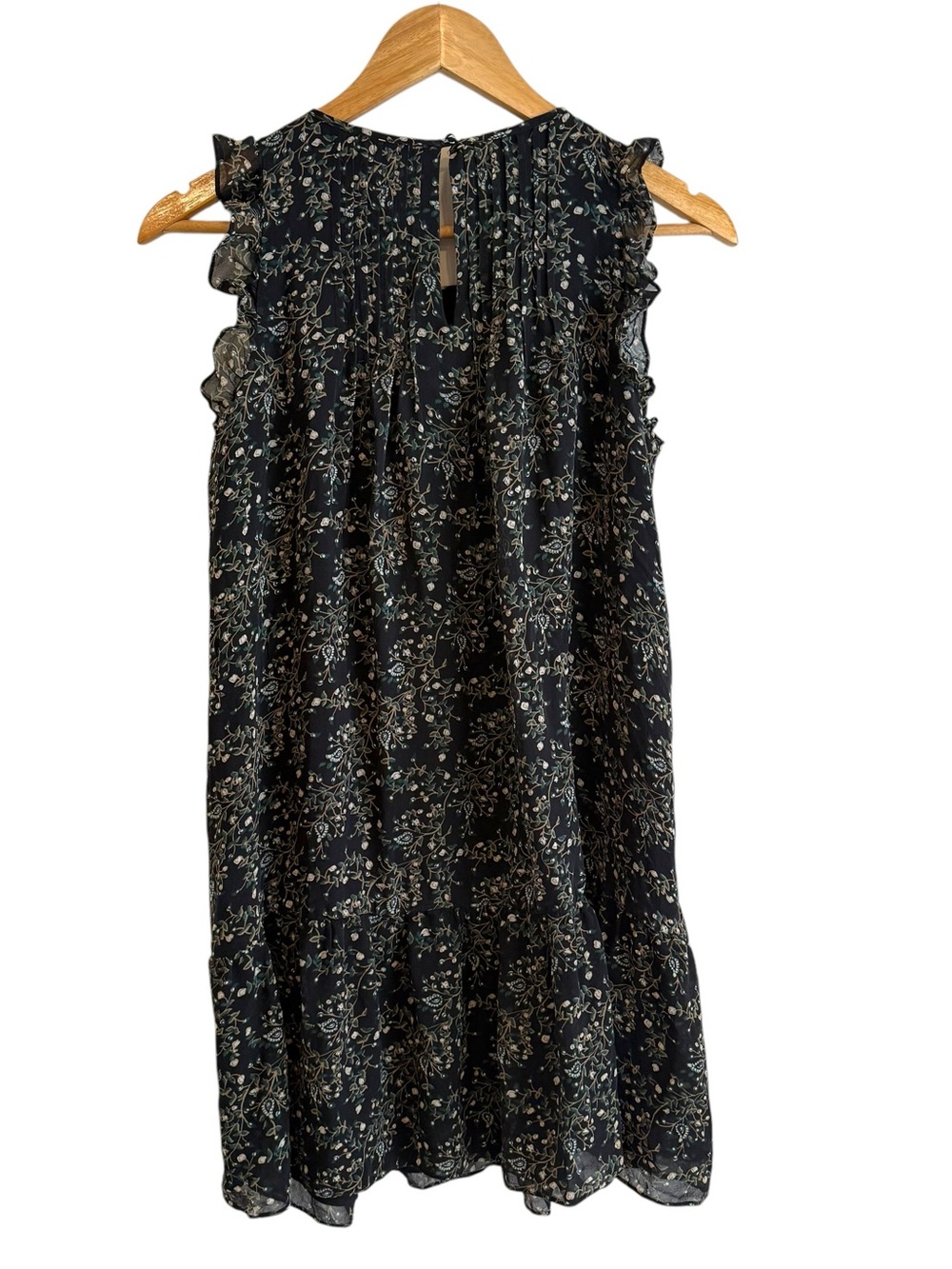 Joie Tahoma Silk Floral Print Ruffle Dress in "Tossed Wildflowers" Black Size XS - Picture 5 of 8